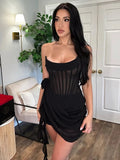 Taooba   Chiffon Mesh Corset Flower Drape Mini Dress For Women Strapless Off-shoulder Backless Bodycon Club Party Sexy Dress