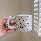 1pc Black And White Coffee Mug With Thick Handle Ceramic Coffee Cup Irregular Dots Water Cups Summer Winter Drinkware Couple Mug