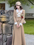 Taooba-French Women Spring 2 Pieces Set Elegant Long Sleeve Blazer Bow Top Casual A-line Midi Skirt 2023 Spring Solid Lady Clothes