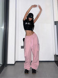 Taooba- Y2K Pink Cargo Pants Women Kpop Style Streetwear Wide Leg Sweatpants Oversized Korean Fashion Hip Hop Jogger Trousers