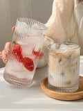 1pc 280ml 450ml Straight Vertical Striped Glass Cup Suitable for Coffee Latte Juice Milk Fruit Tea in Home Wine Beer Glass Cups