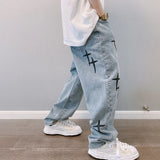 Taooba-Prints Jeans Men 2023 New Streetwear Baggy Wide Leg Jeans Korean Fashion Drapes Straight Casual Loose Denim Cargo Pants