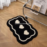 Taooba-Heart Black & White Rug Door Tuftting  Mat Soft Thick Fluffy Tuftted Door Floor Carpet Bathroom Absorbent Toilet Kitchen Rug