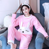 Taooba Christmas Outfit Fleece Thick Warm Women's Pajamas Set Winter Sleepwear Casual Solid Top and Plaid Pants Soft Pijamas Set for Women Home Suit