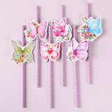 Pink Purple Butterfly Birthday Disposable Paper Straw Wedding Birthday Party Decor Kids Baby Shower Girls Birthday Party Decor