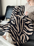 Taooba-Premium Zebra Pattern Sofa Cover Blanket Half Edge Plush Blanket Office Lunch Break Blanket Aviation Blanket Decoration Blanket