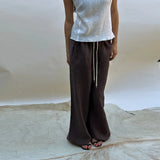 Taooba Striped Print Low Waist Wide Leg Pants Casual Loose Drawstring Long Trousers with Pockets Spring Summer Fashion Streetwear