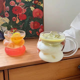 1pc 430ml Fun cup Irregular Clear Heat Resistant Glass Coffee Mug Latte Cup Milk Water Cocktail Glass Cup Small Niche Design