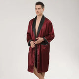 Men Satin Robe Set Loose Bathrobe Gown Long Sleeve 2PCS Sleewear Lapel Robe&Shorts Male Casual Sleep Set Silky Pajamas Set