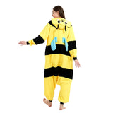 Taooba-Women Men Animal Bee Costume Jumpsuit Long Sleeve Plush Pajamas Button Down Romper Cosplay Outfit