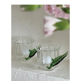 Lily of The Valley Glass Lovely Cup Home Office Glass Milk Coffee Cup Tea Cup Bell Orchid Handle Small Cup Wine Glass Set Cute