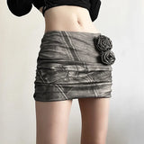 Taooba-3d Floral Appliques Mini Skirts Sexy New in Micro Skirt Extreme Y2k Harajuku Fashion Streetwear Women Bottoms