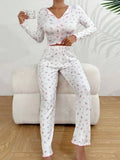 Autumn Winter Floral Print Pajamas Set for Women Sleepwear Long Sleeve Top and Long Pants 2 Piece Casual Homewear Loungewear