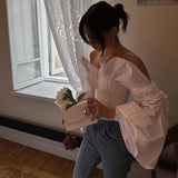 Taooba-Women's 2024 Autumn New Fashion Sexy Hot Girl Style One-shoulder Wrapped Chest Hollow Air Quality Long-Sleeved Top