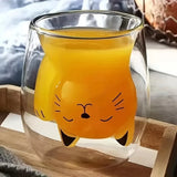 Taooba-1pc 200ml Double Wall Glass Cup Transparent Cute Cat Tea Coffee Cup Espresso Coffee Mug Latte Macchiato Cup Gift For Birthday