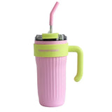 Taooba-860ml Large Capacity Coffee Cup with Handle Straw Thermos Cup Stainless Steel Ice Drink Cup Water Bottle for Gym Travel Office