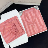 Taooba Christmas Outfit High-quality Striped Pajamas Women's Spring Autumn  Long-sleeved Trousers Thin Cardigan Pijamas Women Pink Satin Silk Sleepwear