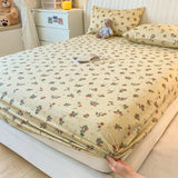 1PCS Sheet Pastoral Flower Fitted Sheet Non Slip Bedspread Washable Cotton With Elastic Band Mattress Cover (no Pillowcase)