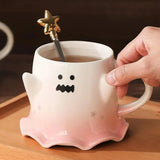 1pc Cartoon Mug With Spoon Cute Ghost Elf Ceramic Cup Coffee Water Milk Juice Cup Novelty Gifts for Friends Lovers Couple Cups