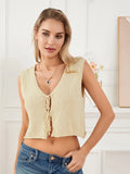 Taooba-Women Knit Vest Tank Tops Classic Sleeveless V Neck Tie-up Front Solid Color y2k Grunge Crop Tops Summer Streetwear