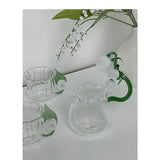 Taooba-Lily of The Valley Glass Tea Cup Exquisite Tea Set Flower Handle Cup Glass Spoon Tea Cup Coffee Cup Water Cup Gift Kawaii