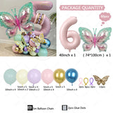 Taooba Color Palette 60pcs Larger Butterfly with 40nch Pink Number Foil Balloon Set Macaron Pink Purple Balloons for Girls Birthday Baby shower Party