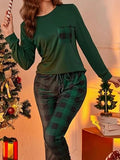 Taooba-Women Christmas Pajama Set Long Sleeves Shirt and Elastic Plaid Pants for Loungewear Soft Sleepwear for Nightwear