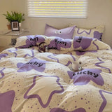 Cute Bedding Set Big Eyes Stars Duvet Cover Bed Sheet Pillowcases No Filler Floral Ins Single Queen Size Bed Linens