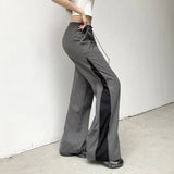 Taooba-Split Zipper Drawstring Contrast Casual Pants Harajuku Women Wide Legs Streetpants Autumn High Waist Straight Pants