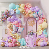 Taooba Color Palette 153pc Macaron Pink Purple Butterfly Balloon Garland Yellow White Daisy Flower Foil Helium Ball Wedding Birthday Baby Shower Deco