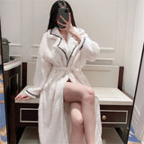 Taooba-Thickened Flannel Nightdress Women's Autumn and Winter Nightwear Fashion Lapel Warm Robe Coral Fleece Home Clothes Sexy Bathrobe