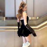 Taooba-Sexy Bow Slash Neck Strapless Dresses Summer Women's Dress New Solid Slim High Waist Fashion Slim A-line Wrapped Mini Dress