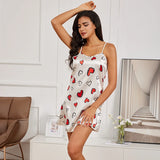 Taooba Fashion Ladies Sexy Sling Nightdress Women's Sexy Lingerie Satin Sleepwear Floral Pinting Silk Nightwear Homewear Mini Dress