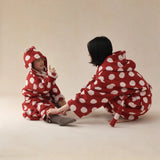 Taooba Parent child polka dot style bathrobe, long staple cotton hooded children's and adult hotel home bathrobe