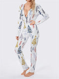 Taooba-Women Y2k Christmas Pajama Print V Neck Long Sleeve Jumpsuits with Buttons  Loungewear Soft Sleepwear Female Nightwear