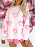 Taooba-Women Pink Heart Print Sweatshirt Romantic Oversized Sweater Valentine's Day Love Graphic Long Sleeve Pullover Tops Streetwear