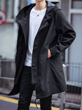 Taooba-Spring Autumn Long Trench Coat Men Fashion Hooded Windbreaker Black Overcoat Casual Jackets