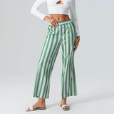 Taooba Women Classic Striped Loose Straight Leg Pants Mid Elastic Waist Casual Sleep Bottoms Female Lounge Pants