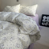 Korean Style Bedding Set with Duvet Cover Flat Sheet Pillowcases No Filler Fashion Floral Ins Twin Double Queen Size Bed Linens