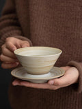 Taooba--Ceramic Coffee Cup Saucer Set Wabi-Sabi Cup Designer Small Latte Cup Coarse Pottery Flying Saucer Cup Gift Box