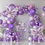 Taooba Color Palette 126pcs Purple Butterfly Balloon Set containing butterfly shaped aluminum balloons for birthday, wedding decoration.