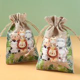 Jungle Animal Candy Bags Drawstring Birthday Party Wedding Decoration Kids Wild One Safari Party Decor Baby Shower Sack Gift Bag