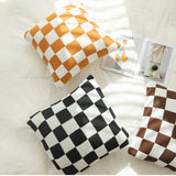 Taooba-Checkerboard Plaid Plush Cushion Cover Knitted Car Sofa Throw Pillow Cover  Short Fleece Pillowcase Cushion for Sofa Bed Decor