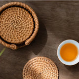 Taooba-6Pcs Drink Coasters Set For Kungfu Tea Diameter 8/10cm Tableware Placemat Dish Mat Woven Rattan Weave Coasters Pot Bowl Pad Mat