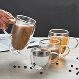 Taooba-1pc 250 350 450ml Double Wall Coffee Cups Glasses 12oz Espresso Cappuccino Latte Tea Mugs with Handle Heat Resistant Glass