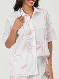 Taooba-Womens Cute Retro Pajamas Shorts Set Two-piece Pj Sets Short Sleeve Sleepwear Loungewear Button-Down 2 Piece Pjs Set