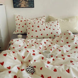 Korean Style Bedding Set with Duvet Cover Flat Sheet Pillowcases No Filler Fashion Floral Ins Twin Double Queen Size Bed Linens