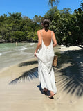 Taooba 2024 New Sexy Backless Lace Up Sling Long Dress Fashion Sleeveless Off Shoulder Loose Dresses Summer Causal Beach Vocation Robes