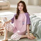 Taooba-Women's Spring/Summer Pajamas Short Sleeve Capris Cute Cartoon Large Size 3XL Student Set Cotton Summer Homewear