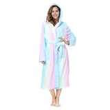 Taooba RONGTAI Womens Rainbow colored Flannel Bathrobe Ladies Fleece Plush Warm Long Robes Fleece Nightgown Sleepwear